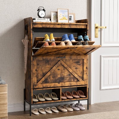 Wooden Shoe Storage Cabinet for Entryway, Organizer Shoe Cabinet With 2 Flip Drawers,Freestanding Shoe Storage Cabinet Organizer