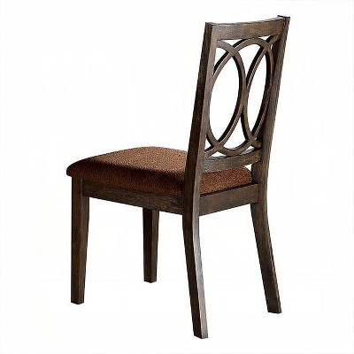 High-Back Brown Fabric Upholstered Side Chair in Espresso Wood - Set of 2