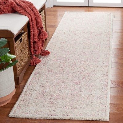 Handmade Pink and Ivory Wool Runner Rug, 2'3" x 9'
