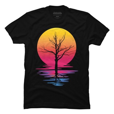 Men's Design By Humans Lone Tree Retro Spring Sunset By kirikpantai T-Shirt