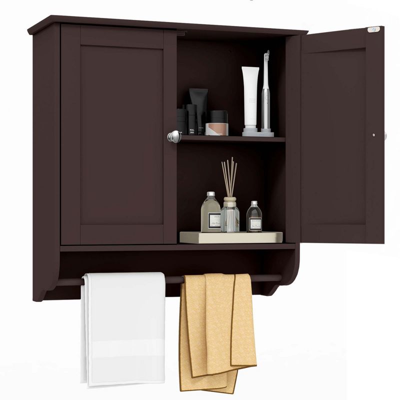 Costway Wall Mounted Bathroom Medicine Cabinet Storage Cupboard with Towel Bar Brown/Grey, 1 of 11