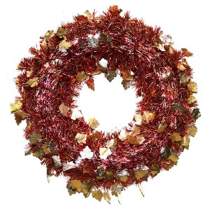 Red/Gold Tinsel Wreath Autumn Leaves
