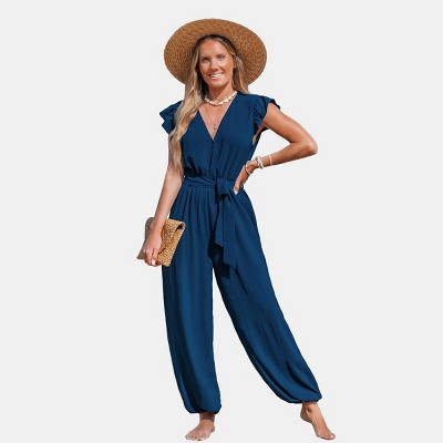 Women's Breezy Navy Jumpsuit for Beach Getaways - Cupshe