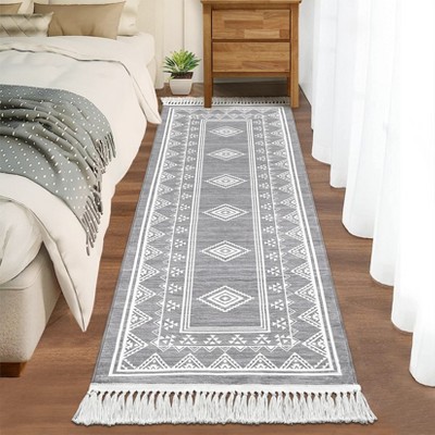 Indoor Modern Stripe Fringed Carpet Retro Soft Low Pile Machine Washable Non Slip Easy Care Lightweight Foldable Area Rugs Room Decor