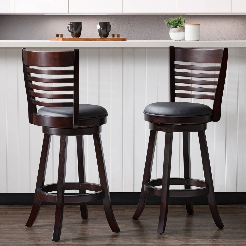 Photos - Chair CorLiving Set of 2 Woodgrove Bar Height Stool with Slat Backrest Black  