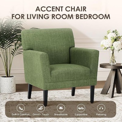 Modern Accent Chair for Living Room, Upholstered Fabric Armchair with Backrest and Arms, Single Sofa Chair for Bedroom or Office, Green