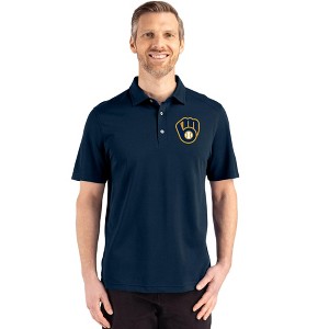 Milwaukee Brewers Cutter & Buck Advantage Refresh Epic Confidence Recycled Mens Big & Tall Tri-Blend Pique Polo - Liberty Navy - 1X Large Tall - 1 of 1