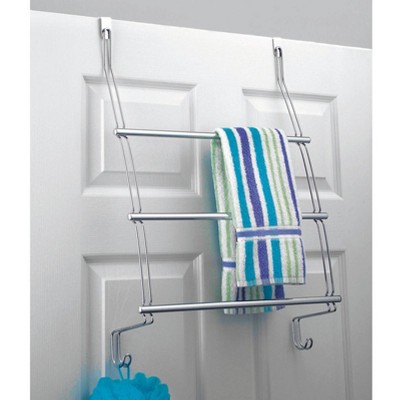 Chrome Over-the-Door Towel Rack with Storage Hooks