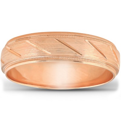 Pompeii3 6mm Brushed Hand Carved Wedding Band 14k Rose Gold
