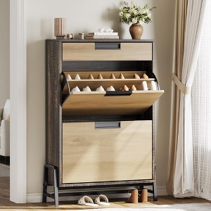 Shoe Storage Organizer with 2 Flip Drawers and 1 Drawer, Shoe Storage Organizer with 3-Tier Adjustable Shelves - 1 of 4