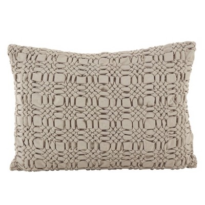 14"x20" Down Filled Smocked Design Pillow Taupe - Saro Lifestyle