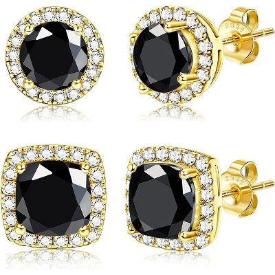 Hayoso 18K Gold Plated Halo Stud Earrings 925 Sterling Silver Cubic Zirconia Stud Earrings Round Square Diamonique Stud