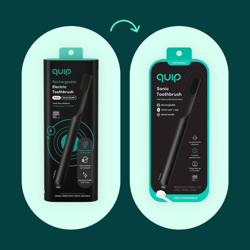 quip Smart Rechargeable Sonic Electric Toothbrush - Metal | Timer + Travel Case/Mount, 5 of 12