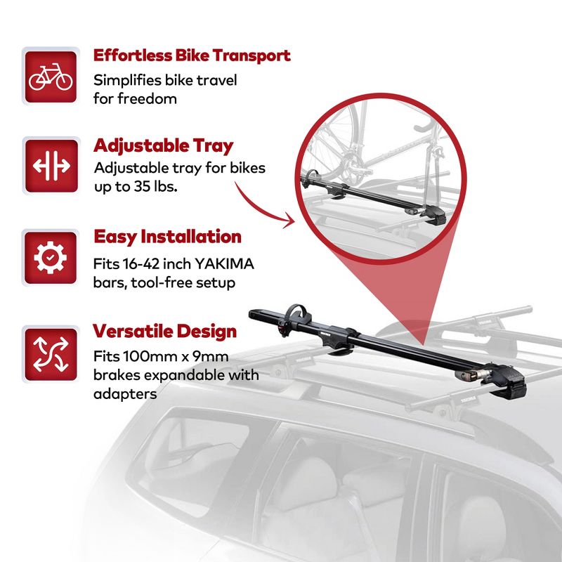 YAKIMA ForkLift Rooftop Fork Style Bike Mount, Fits StreamLine Crossbars, Easy To Adjust Sliding Wheel Tray, Fits Most Disc Brakes, Tool Free Install, 5 of 7