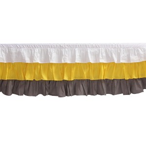  Bacati - 3 Layer Ruffled Crib/Toddler Bed Skirt - White/Yellow/Gray - 1 of 4