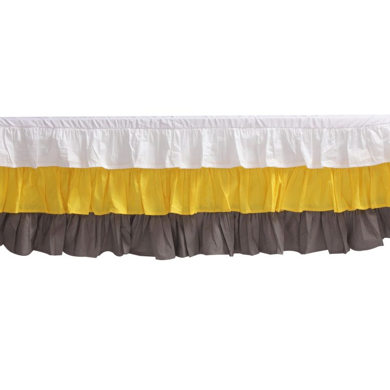  Bacati - 3 Layer Ruffled Crib/Toddler Bed Skirt - White/Yellow/Gray, 1 of 7