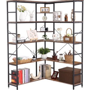 5 Tier Corner Bookshelf, Industrial Bookshelves, L Shape Tall Bookcase with Storage - 1 of 4