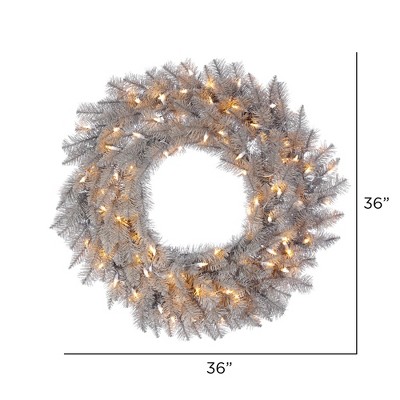 36" Platinum Fir Artificial Christmas Wreath with Warm White LED Lights