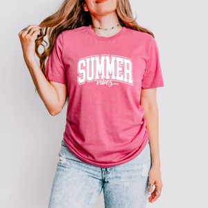 Simply Sage Market Varsity Summer Vibes Cursive Short Sleeve Tee - XS - Raspberry - 1 of 4