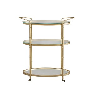 Madison Park Lauren Bar Cart Antique Gold: 3-Tier, Tempered Glass & Mirror Shelves, Metal Frame - 1 of 4