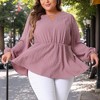 Agnes Orinda Women's Plus Size Textured Keyhole Cut Out Long Sleeve Swiss Dots Babydoll Peplum Blouse - 2 of 4