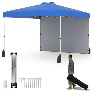 Tangkula 10 X 10 FT Pop up Canopy Tent w/ 1 Sidewall Wheeled Bag 8 Stakes & 4 Wind Ropes - 1 of 4