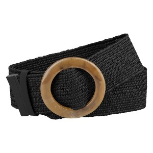 INSPIRE CHIC Women's Woven Wide Stretch Straw Rattan Round Buckle Elastic Belts - 1 of 4