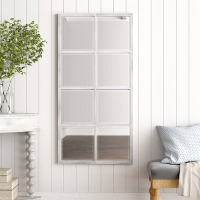 White Washed Rectangular Bronze and Silver Wall Mirror