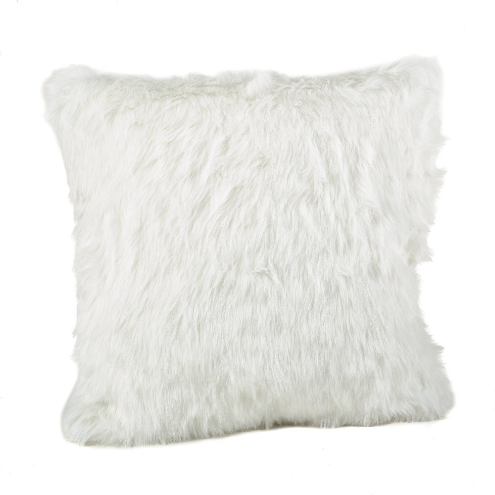Photos - Pillow 20"x20" Oversize Down Filled Faux Fur Square Throw  White - Saro Lif