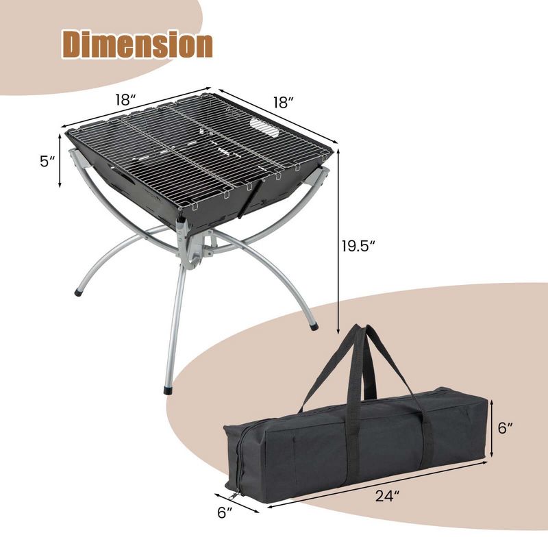 Costway 3-in-1 Portable Charcoal Grill Folding Camping Fire Pit with Carrying Bag & Gloves Black/Coffee, 3 of 11