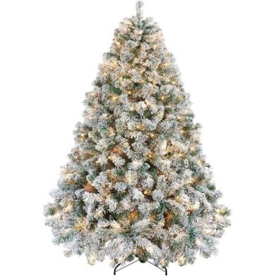 Acekool 4.5FT Artificial Flocked PVC Tree with 150 Warm White LED Lights, Easy Setup and Soft Texture for Cozy Seasonal Décor