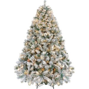 Acekool 4.5FT Artificial Flocked PVC Tree with 150 Warm White LED Lights, Easy Setup and Soft Texture for Cozy Seasonal Décor - 1 of 3