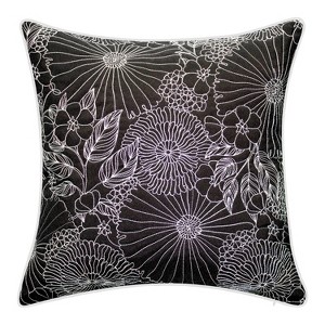 Embroidered Fine Line Floral with Welt Indoor/Outdoor Throw Pillow - Edie@Home - 1 of 4