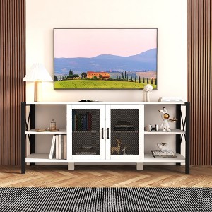 71"W Industrial TV Stand Farmhouse TV Console Cabinet Entertainment Center Sideboard with Cabinet and Metal Open Shelves for TVs Up to 80"-ModernLuxe - 1 of 4