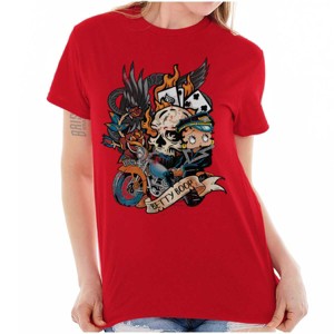 Betty Boop Biker Flaming Skull Tattoo Womens Graphic T Shirt Tees Brisco Brands - 1 of 1