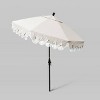 7.5' Fiberglass Ribs and Scallop Base Fringe Market Patio Umbrella with Crank Lift - Bronze Pole - California Umbrella - 2 of 3