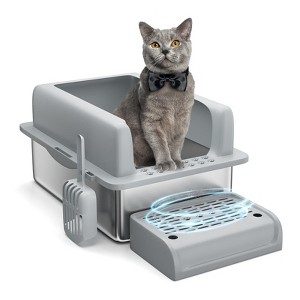Stainless Steel Cat Litter Box, Large Litter Box for Big Cats and Multi-Cats with Cleaning Pedal - 1 of 4
