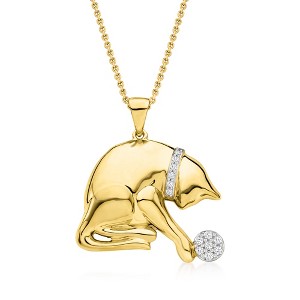Ross-Simons 0.15 ct. t.w. Diamond Playing Cat Pendant Necklace in 18kt Gold Over Sterling - 1 of 4