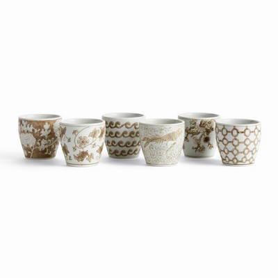Plum & Post Brown & White Ceramic Province Mini Flower Pots, Set of 6