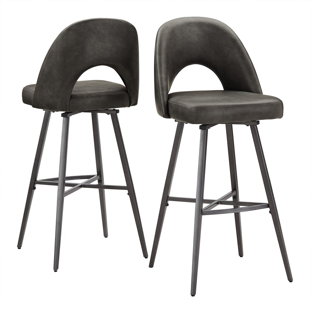 Photos - Chair Inspire Q 29" Set of 2 Ragan Metal Swivel Barstools Dark Gray PU Leather: