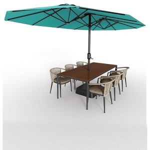 15FT Large Patio Umbrella with Base, Outdoor Double-Sided Rectangle Market Umbrella Outside Umbrellas for Poolside Lawn Backyard - 1 of 4