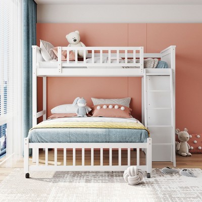 NicBex Twin over Full Bunk Bed Removable Loft with Wheels, 6 Drawers and 3 Shelves, Inclined Ladder and Guardrail, No Box Spring Required