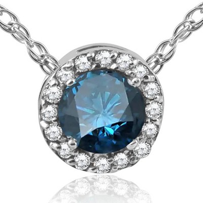 Pompeii3 1/2ct Blue Diamond Pave Halo Pendant 14K White Gold Womens Necklace & 18" Chain
