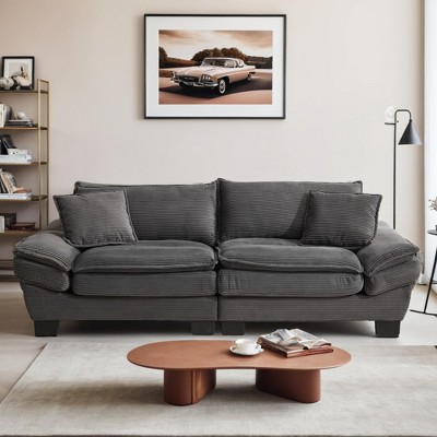 Corduroy Deep Seat Sofa Sleeper Couch Loveseat with 23-Inch Seat Depth and Pillows - Leovsnove