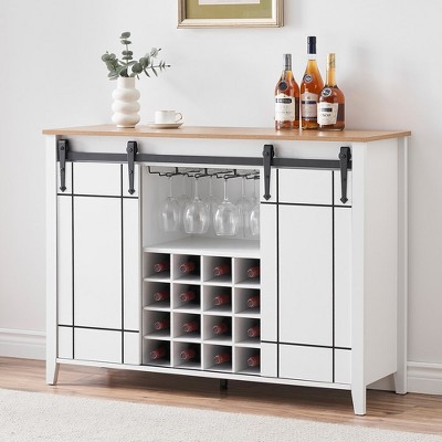 Whizmax Coffee Bar Cabinet with Storage, Wine Bar Cabinet with Sliding Barn Door, Sideboard Cabinet with 16 Bottle Wine Rack for Dining, Living Room