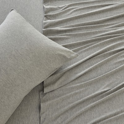Ultra-Soft Light Grey Cotton Blend Jersey Knit Twin Sheet Set