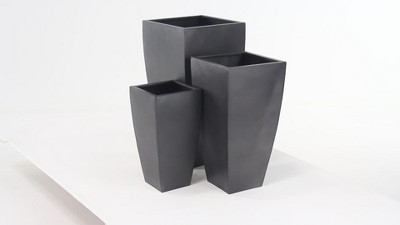 Set Of 3 Modern Rectangular Metal Planters Black - Olivia & May