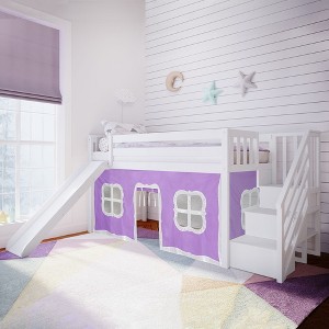 Max & Lily Twin Low Loft with Stairs and Slide with Curtains - 1 of 4