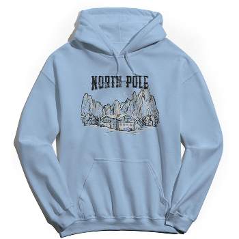 Rerun Island Men's Christmas North Pole Cabin Long Sleeve Graphic Cotton Hoodie