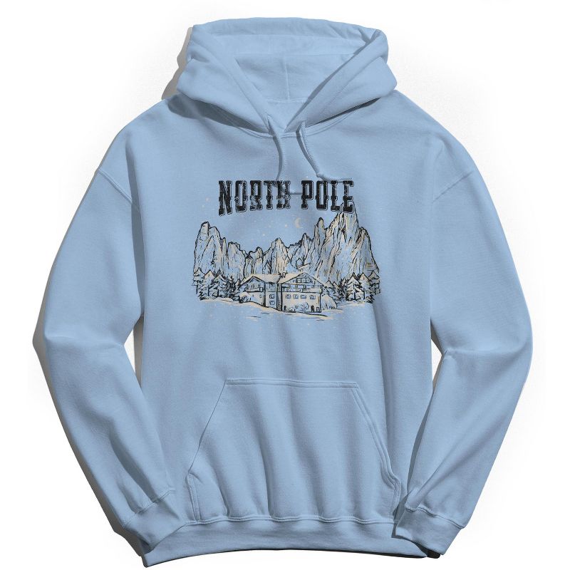 Rerun Island Men's Christmas North Pole Cabin Long Sleeve Graphic Cotton Hoodie, 1 of 2
